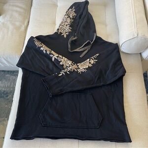 Johnny Was Black Hoodie with Vibrant Embroidery women’s Large